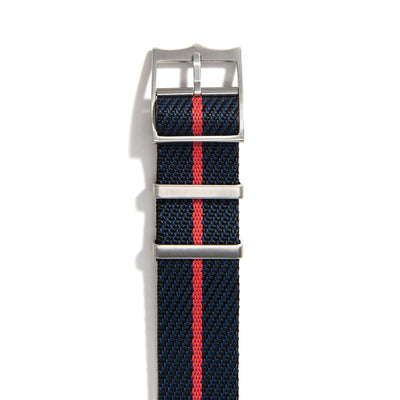 Navy & Red Single Pass Nylon Watch Band buckle