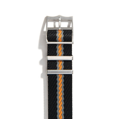 Black, Gray, and Orange Single Pass Nylon Watch Band buckle