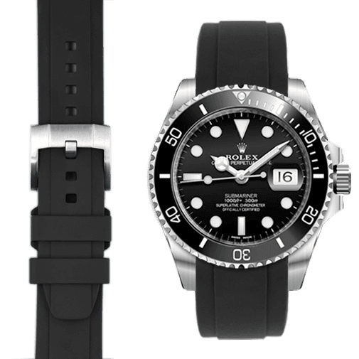 Curved End Rubber Strap for Rolex Submariner Ceramic with Tang Buckle