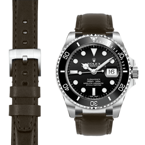 Steel End Link Leather Strap for Rolex Submariner Ceramic with Tang Buckle