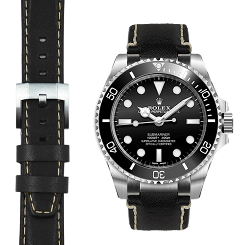 Steel End Link Leather Strap System for the Rolex Sub Ceramic No-Date