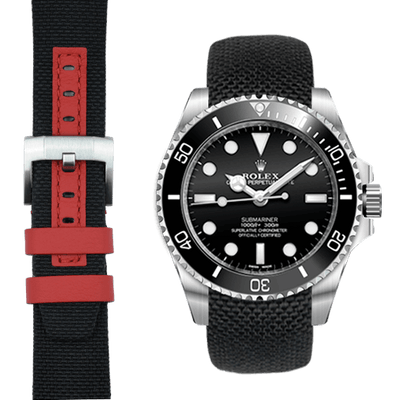 Black and red Nylon strap on Rolex Submariner