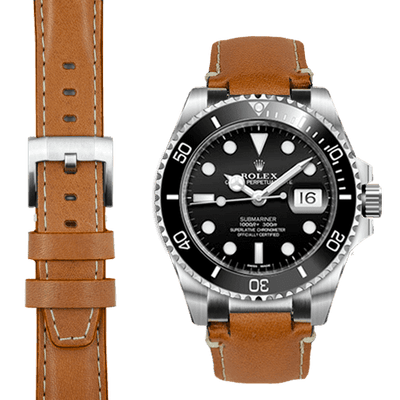 Steel End Link Leather Strap for Rolex Submariner Ceramic with Tang Buckle