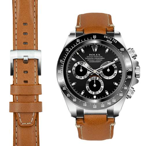 Steel End Link Leather Strap for Rolex Ceramic Daytona with Tang Buckle